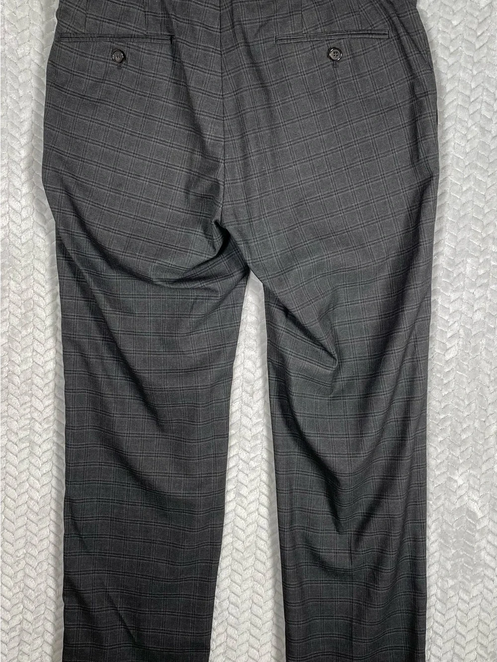 Polo Ralph Lauren Mens 32x30 Charcoal Gray Plaid Dress Pants Flat Front Slacks